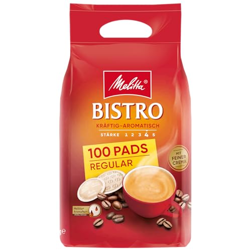 Melitta Café Bistro Röstkaffee in Kaffee-Pads, 100 Pads, Kaffeepads für Pad-Maschine, starke Röstung, geröstet in Deutschland, kräftig-aromatisch von Melitta