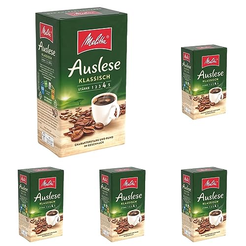 Melitta Auslese Filter-Kaffee 500g, gemahlen, Pulver für Filterkaffeemaschinen, starke Röstung, geröstet in Deutschland (Packung mit 5) von Melitta