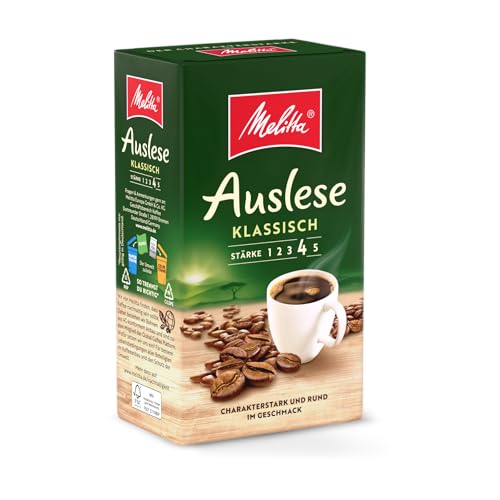 Melitta Auslese Filter-Kaffee 500g, gemahlen, Pulver für Filterkaffeemaschinen, starke Röstung, geröstet in Deutschland Melitta Auslese Filter-Kaffee 500g, gemahlen, Pulver für Filterkaffeemaschinen, starke Röstung, geröstet in Deutschland von Melitta
