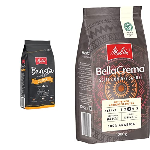 Melitta Barista Classic Crema, Ganze Kaffee-Bohnen 1kg & BellaCrema Selection des Jahres Ganze Kaffee-Bohnen 1kg, ungemahlen von Melitta