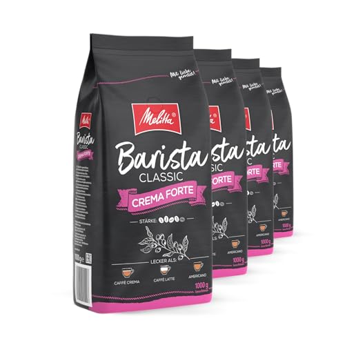 Melitta Barista Classic Crema Forte, Ganze Kaffee-Bohnen 4 x1kg, ungemahlen, Kaffeebohnen für Kaffee-Vollautomat, kräftige Röstung, Stärke 4, im Tray von Melitta