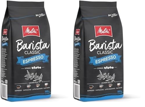 Melitta Barista Classic Espresso, Ganze Kaffee-Bohnen 1kg, ungemahlen, Kaffeebohnen für Kaffee-Vollautomat, kräftige Röstung, Stärke 5 (Packung mit 2) von Melitta