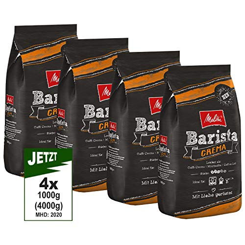 Melitta Barista Crema, Ganze Kaffeebohnen 4x 1000g (4000g) - ausgewogener, harmonischer Kaffee von Melitta