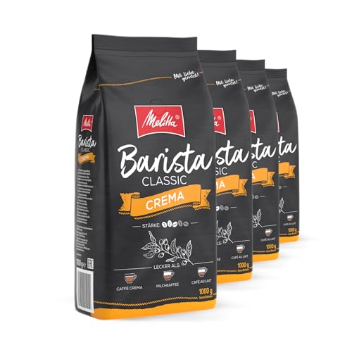 Melitta Barista Classic Crema, Ganze Kaffee-Bohnen 4 x 1kg, ungemahlen, Kaffeebohnen für Kaffee-Vollautomat, mittlere Röstung, Stärke 4, im Tray von Melitta