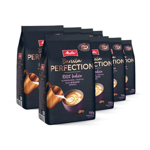 Melitta Barista Perfection 100% Indien, Ganze Kaffee-Bohnen 8 x 750g, ungemahlen, Single-Origin-Kaffee, Arabica-Robusta-Blend, langsame Trommelröstung, Espresso, Stärke 7 von Melitta