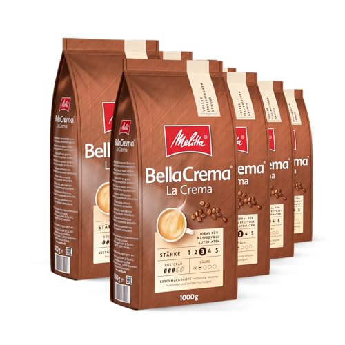 Melitta BellaCrema La Crema Ganze Kaffee-Bohnen 8 x 1kg, ungemahlen, Kaffeebohnen für Kaffee-Vollautomat, mittlere Röstung, geröstet in Deutschland, Stärke 3, im Tray von Melitta