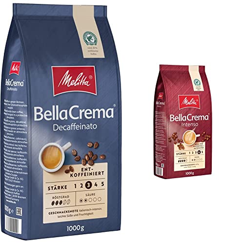 Melitta BellaCrema Decaffeinato Ganze Kaffee-Bohnen entkoffeiniert 1kg, ungemahlen & BellaCrema Intenso Ganze Kaffee-Bohnen 1kg, ungemahlen von Melitta