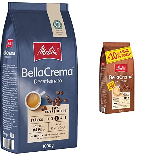 Melitta BellaCrema Decaffeinato Ganze Kaffee-Bohnen entkoffeiniert 1kg & BellaCrema La Crema Ganze Kaffee-Bohnen 1, 1kg von Melitta