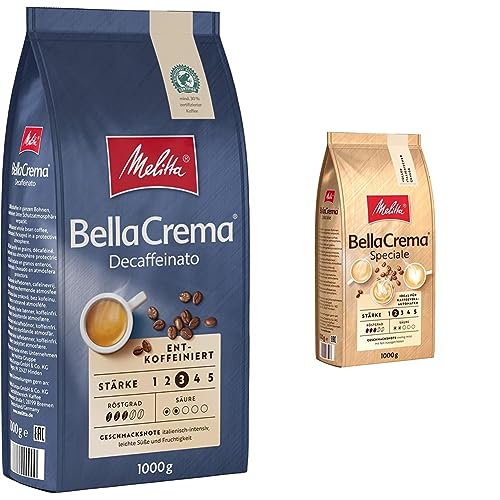 Melitta BellaCrema Decaffeinato Ganze Kaffee-Bohnen entkoffeiniert 1kg & BellaCrema Speciale Ganze Kaffee-Bohnen 1kg, ungemahlen von Melitta