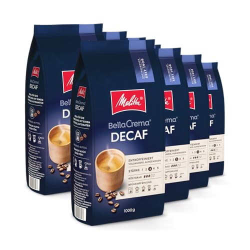 Melitta BellaCrema Decaffeinato Ganze Kaffee-Bohnen entkoffeiniert 8 x 1kg, ungemahlen, Kaffeebohnen für Kaffee-Vollautomat, koffeinfrei, milde Röstung, geröstet in Deutschland, Stärke 3 von Melitta