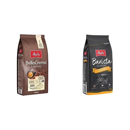 Melitta BellaCrema Espresso Ganze Kaffee-Bohnen 1kg & Barista Classic Crema, Ganze Kaffee-Bohnen 1kg, ungemahlen, Kaffeebohnen für Kaffee-Vollautomat, mittlere Röstung, Stärke 3 von Melitta