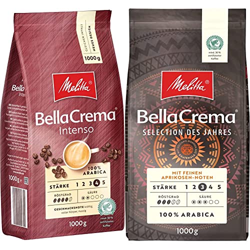 Melitta BellaCrema Intenso, Ganze Kaffeebohnen, Stärke 4, 1kg & BellaCrema Selection des Jahres, Ganze Kaffeebohnen, Stärke 3, 1kg von Melitta