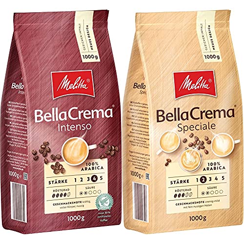 Melitta BellaCrema Intenso, Ganze Kaffeebohnen, Stärke 4, 1kg & BellaCrema Speciale, Ganze Kaffeebohnen, Stärke 2, 1kg von Melitta