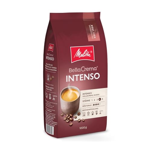 Melitta BellaCrema Intenso Ganze Kaffee-Bohnen 1kg, ungemahlen, Kaffeebohnen für Kaffee-Vollautomat, kräftige Röstung, geröstet in Deutschland, Stärke 4 Melitta BellaCrema Intenso Ganze Kaffee-Bohnen 1kg, ungemahlen, Kaffeebohnen für Kaffee-Vollautomat, kräftige Röstung, geröstet in Deutschland, Stärke 4 von Melitta