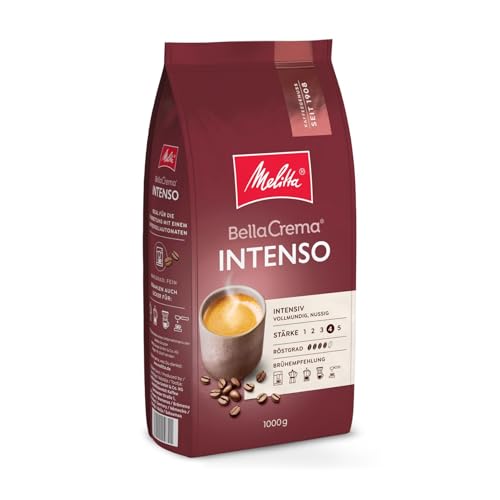 Melitta BellaCrema Intenso Ganze Kaffee-Bohnen 1kg, ungemahlen, Kaffeebohnen für Kaffee-Vollautomat, kräftige Röstung, geröstet in Deutschland, Stärke 4 von Melitta