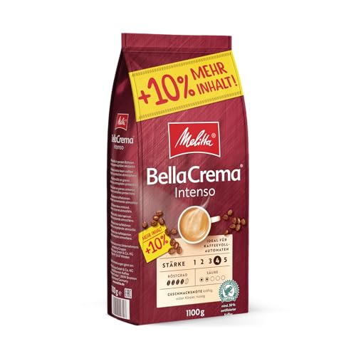 Melitta BellaCrema Intenso Ganze Kaffee-Bohnen 1,1kg, ungemahlen, Kaffeebohnen für Kaffee-Vollautomat, kräftige Röstung, geröstet in Deutschland, Stärke 4 von Melitta