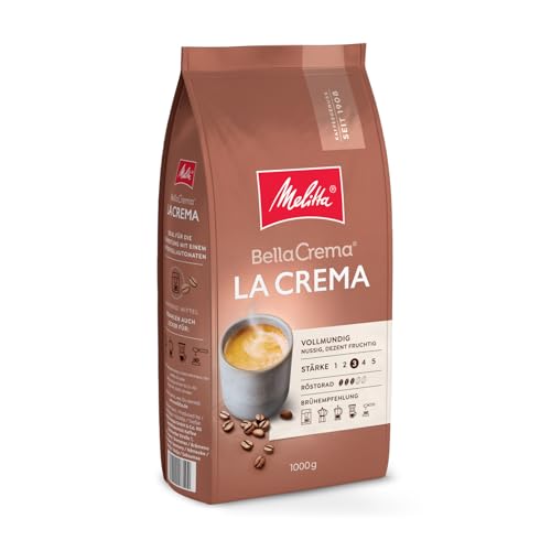 Melitta BellaCrema La Crema Ganze Kaffee-Bohnen 1kg, ungemahlen, Kaffeebohnen für Kaffee-Vollautomat, mittlere Röstung, geröstet in Deutschland, Stärke 3 von Melitta