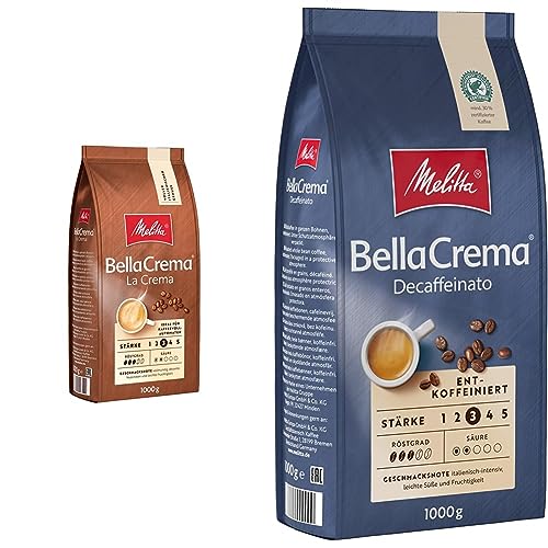 Melitta BellaCrema La Crema Ganze Kaffee-Bohnen 1kg & BellaCrema Decaffeinato Ganze Kaffee-Bohnen entkoffeiniert 1kg von Melitta