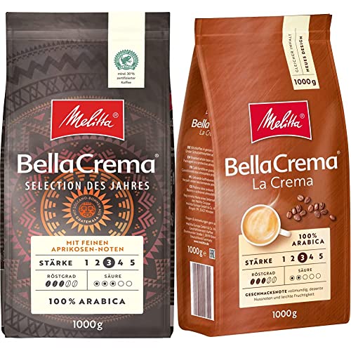 Melitta BellaCrema Selection des Jahres, Ganze Kaffeebohnen, Stärke 3, 1kg & BellaCrema LaCrema, Ganze Kaffeebohnen, Stärke 3, 1kg von Melitta