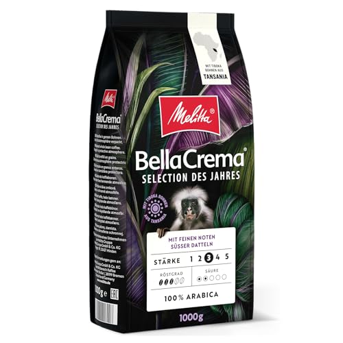Melitta BellaCrema Selection des Jahres Ganze Kaffee-Bohnen 1kg, ungemahlen, Kaffeebohnen für Kaffee-Vollautomat, mittlere Röstung, geröstet in Deutschland, Stärke 3 von Melitta