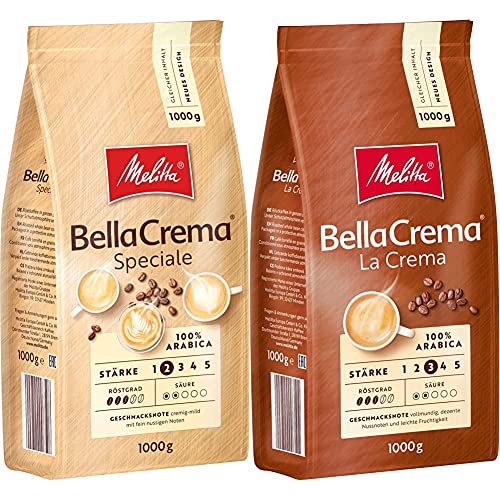 Melitta BellaCrema Speciale, Ganze Kaffeebohnen, Stärke 2, 1kg & BellaCrema LaCrema, Ganze Kaffeebohnen, Stärke 3, 1kg von Melitta
