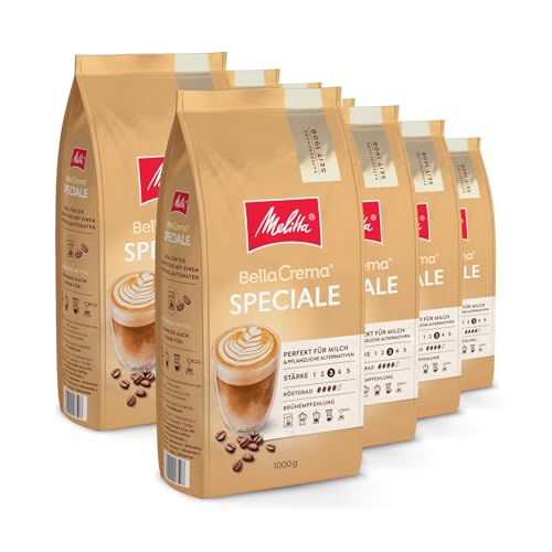 Melitta BellaCrema Speciale Ganze Kaffee-Bohnen 8 x 1kg, ungemahlen, Kaffeebohnen für Kaffee-Vollautomat, mittlere Röstung, geröstet in Deutschland, Stärke 2, im Tray von Melitta