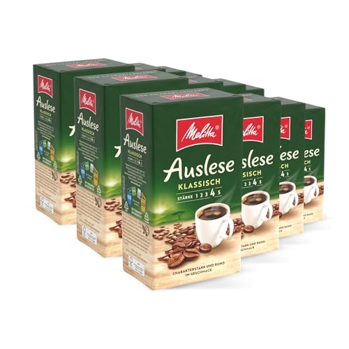 Melitta Auslese Filter-Kaffee 12 x 500g, gemahlen, Pulver für Filterkaffeemaschinen, starke Röstung, geröstet in Deutschland, im Tray von Melitta
