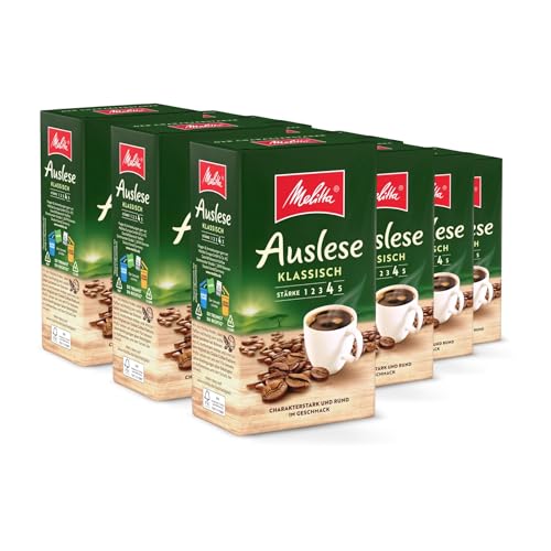 Melitta Auslese Filter-Kaffee 12 x 500g, gemahlen, Pulver für Filterkaffeemaschinen, starke Röstung, geröstet in Deutschland, im Tray von Melitta