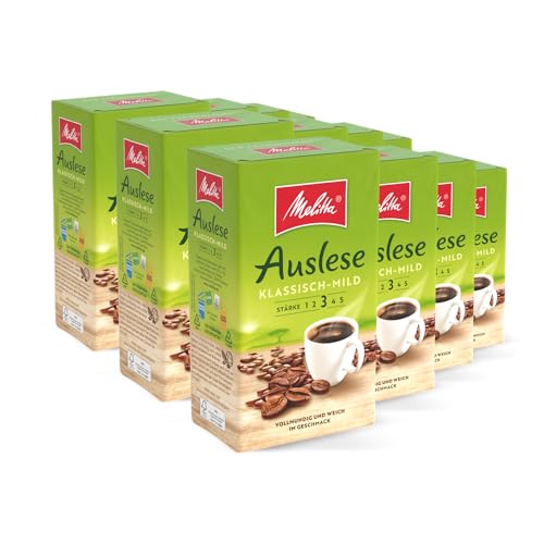 Melitta Auslese Klassisch-Mild Filter-Kaffee 12 x 500g, gemahlen, Pulver für Filterkaffeemaschinen, mittlere Röstung, geröstet in Deutschland, im Tray von Melitta
