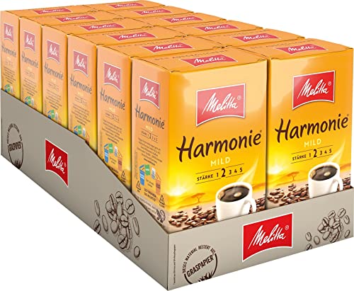 Melitta Harmonie Mild Filter-Kaffee 12 x 500g, gemahlen, Pulver für Filterkaffeemaschinen, milde Röstung, geröstet in Deutschland, im Tray von Melitta