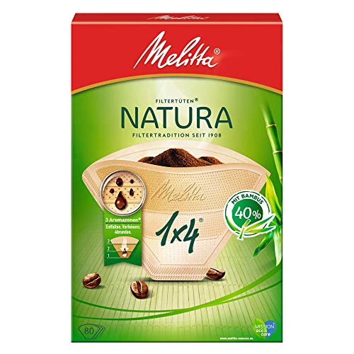 Melitta Filtertüten Natura 1x4, 3 Aromazonen, Bambus, Naturbraun, 80 Stück von Melitta