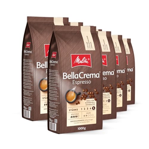 Melitta BellaCrema Espresso Ganze Kaffee-Bohnen 8 x 1kg, ungemahlen, Kaffeebohnen für Kaffee-Vollautomat, kräftige Röstung, geröstet in Deutschland, Stärke 5, im Tray von Melitta
