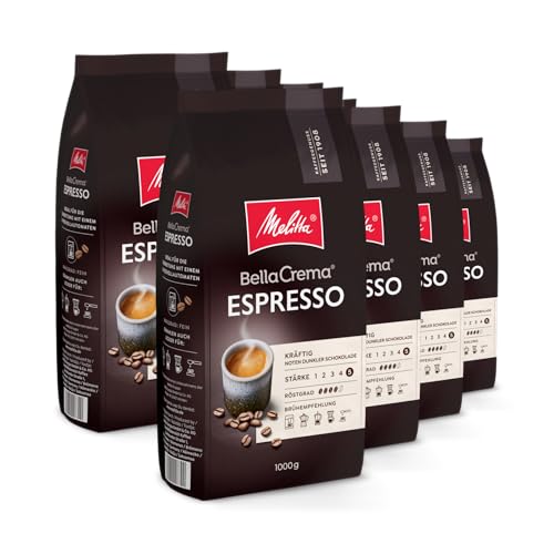 Melitta BellaCrema Espresso Ganze Kaffee-Bohnen 8 x 1kg, ungemahlen, Kaffeebohnen für Kaffee-Vollautomat, kräftige Röstung, geröstet in Deutschland, Stärke 5, im Tray von Melitta