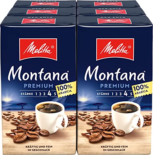 Melitta Montana Premium Filter-Kaffee 6 x 500g, gemahlen, Pulver für Filterkaffeemaschinen, 100% Arabica, starke Röstung, geröstet in Deutschland, im Tray von Melitta