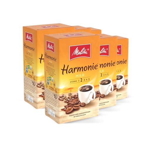 Melitta Harmonie Mild Filter-Kaffee 6 x 500g, gemahlen, Pulver für Filterkaffeemaschinen, milde Röstung, geröstet in Deutschland, im Tray von Melitta