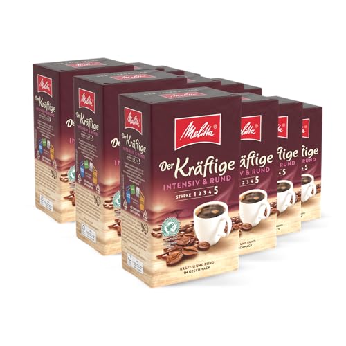 Melitta Der Kräftige Filter-Kaffee 12 x 500g, gemahlen, Pulver für Filterkaffeemaschinen, kräftige Röstung, geröstet in Deutschland, im Tray von Melitta