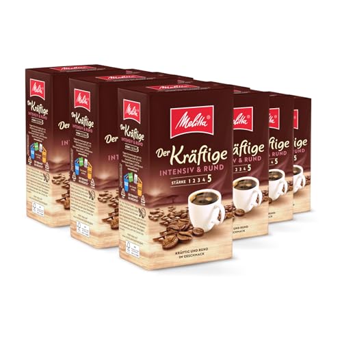 Melitta Der Kräftige Filter-Kaffee 12 x 500g, gemahlen, Pulver für Filterkaffeemaschinen, kräftige Röstung, geröstet in Deutschland, im Tray von Melitta