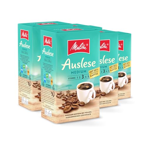 Melitta Auslese Medium Filter-Kaffee 6 x 500g, gemahlen, Pulver für Filterkaffeemaschinen, 50% entkoffeiniertem Kaffee, mittlere Röstung, geröstet in Deutschland, im Tray von Melitta