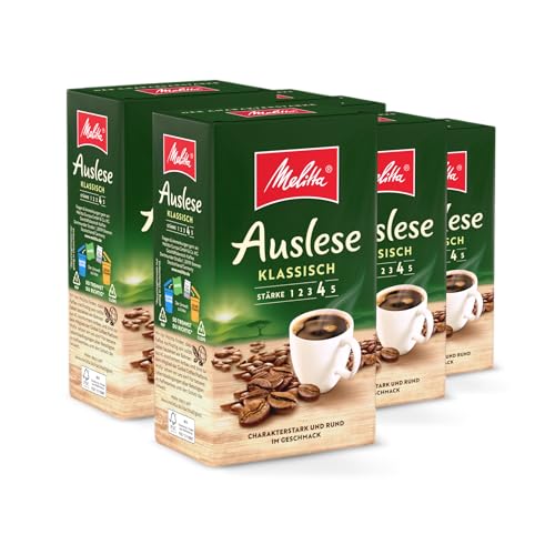 Melitta Auslese Filter-Kaffee 6 x 500g, gemahlen, Pulver für Filterkaffeemaschinen, starke Röstung, geröstet in Deutschland, im Tray von Melitta