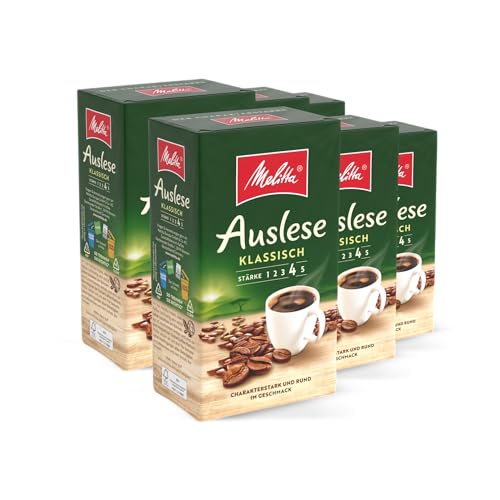 Melitta Auslese Filter-Kaffee 6 x 500g, gemahlen, Pulver für Filterkaffeemaschinen, starke Röstung, geröstet in Deutschland, im Tray von Melitta