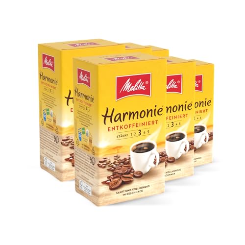 Melitta Harmonie Entkoffeiniert Filter-Kaffee 6 x 500g, gemahlen, Pulver für Filterkaffeemaschinen, koffeinfrei, milde Röstung, geröstet in Deutschland, im Tray von Melitta