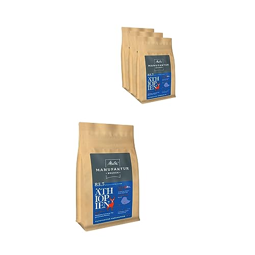 Melitta Manufaktur-Kaffee Äthiopien, Spezialitäten-Kaffee, 4 x250g, Filterkaffee ungemahlen, Single-Origin-Kaffee, sanfte Trommelröstung, geröstet in Deutschland, Stärke 2, im Tray von Melitta