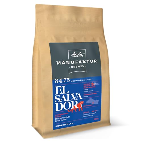 Melitta Manufaktur-Kaffee El Salvador, Spezialitäten-Kaffee, 250g, ganze Kaffee-Bohnen, ungemahlen, Single-Origin-Farm-Kaffee, sanfte Trommelröstung, geröstet in Deutschland, Stärke 3,5 von Melitta