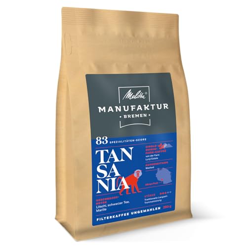 Melitta Manufaktur-Kaffee Tansania, Spezialitäten-Kaffee, 250g, Filterkaffee ungemahlen, Single-Origin-Farm-Kaffee, sanfte Trommelröstung, geröstet in Deutschland, Stärke 3 von Melitta
