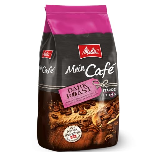 Melitta Mein Café Dark Roast, Ganze Kaffee-Bohnen 1kg, ungemahlen, Kaffeebohnen für Kaffee-Vollautomat, kräftige Röstung, Stärke 4 von Melitta