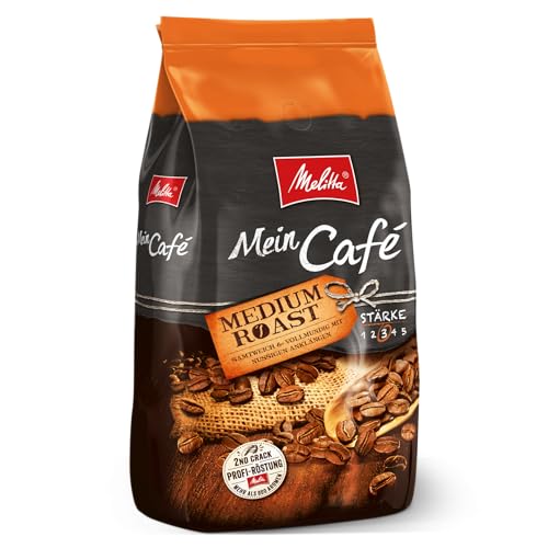 Melitta Mein Café Medium Roast, Ganze Kaffee-Bohnen, ungemahlen, Kaffeebohnen für Kaffee-Vollautomat, mittlere Röstung, Stärke 3 von Melitta