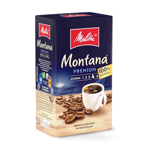Melitta Montana Premium Filter-Kaffee 500g, gemahlen, Pulver für Filterkaffeemaschinen, 100% Arabica, starke Röstung, geröstet in Deutschland Melitta Montana Premium Filter-Kaffee 500g, gemahlen, Pulver für Filterkaffeemaschinen, 100% Arabica, starke Röstung, geröstet in Deutschland von Melitta