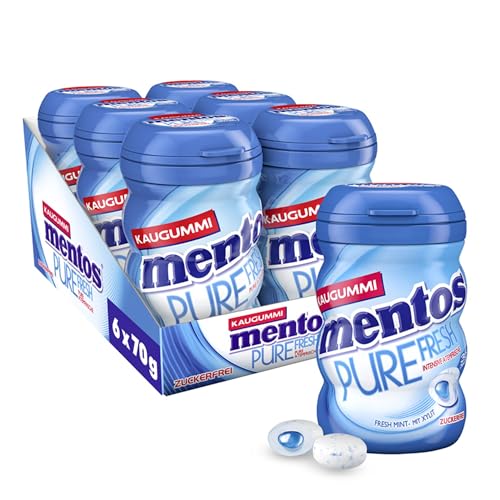 Mentos Kaugummi Pure Fresh Mint, 6 Boxen zuckerfreie Chewing Gum Dragees mit Pfefferminz-Geschmack & flüssiger Füllung, Multipack (6 x 35 Stück) von MENTOS