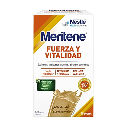 Meritene® Stark und Vitalität – Ergänzen Sie Ihre Ernährung und bewahren Sie Ihr Immunsystem mit Vitaminen, Mineralien und Proteinen – Shake für entkoffeinierten Kaffee – Box (15 Beutel à 30 g) von Meritene