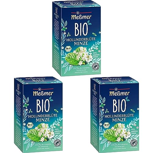 Meßmer Bio Holunderblüten Minze | 100% natürliche Zutaten | 20 Teebeutel | Vegan | Glutenfrei | Laktosefrei (Packung mit 3) von Meßmer